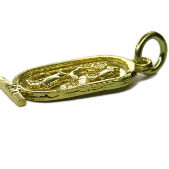 14K Yellow Gold Ancient Egyptian Cartouche Pendant - Handcrafted Symbolic Amulet With Sacred Icons - View #4